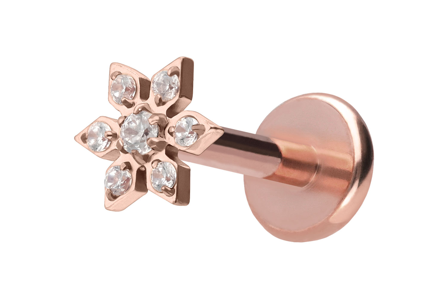 Titan Labret Piercing mit Push Fit KRISTALLBLUME